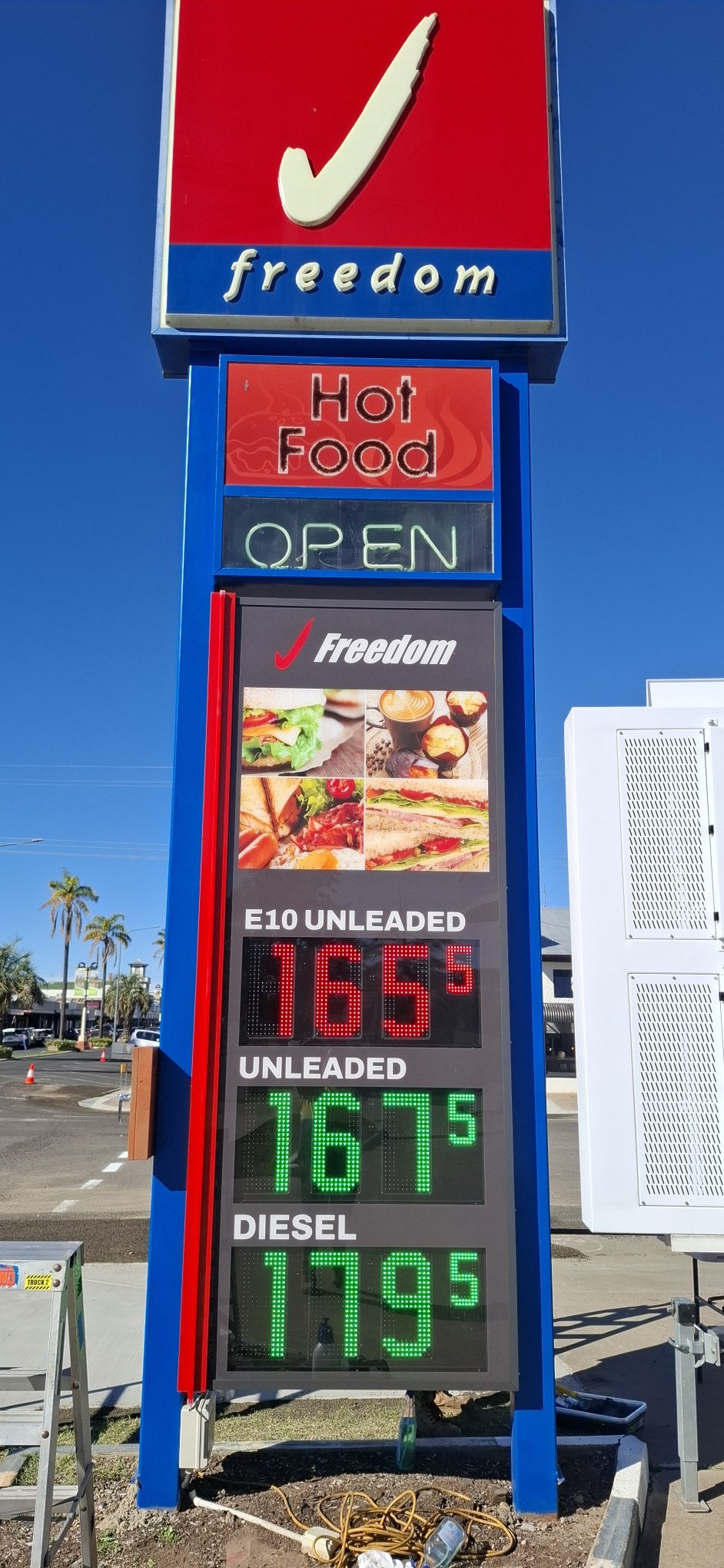 Commercial digital fuel price sign after electrical upgrade